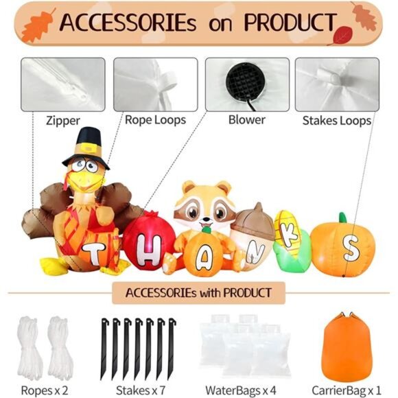 8FT Thanksgiving Inflatable Turkey Outdoor Decor - Turkey and Vegetables